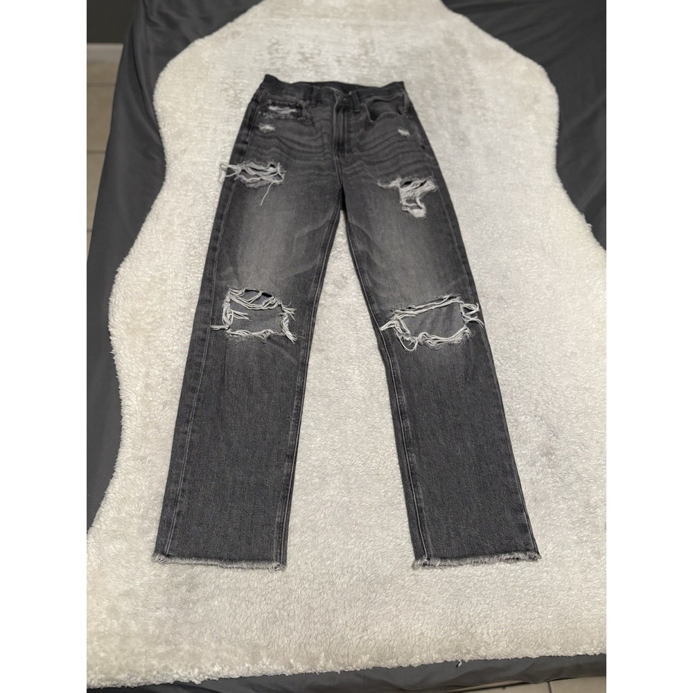 American Eagle 90s Boyfriend Jeans Womens Distressed Highest Rise Gray Denim 0